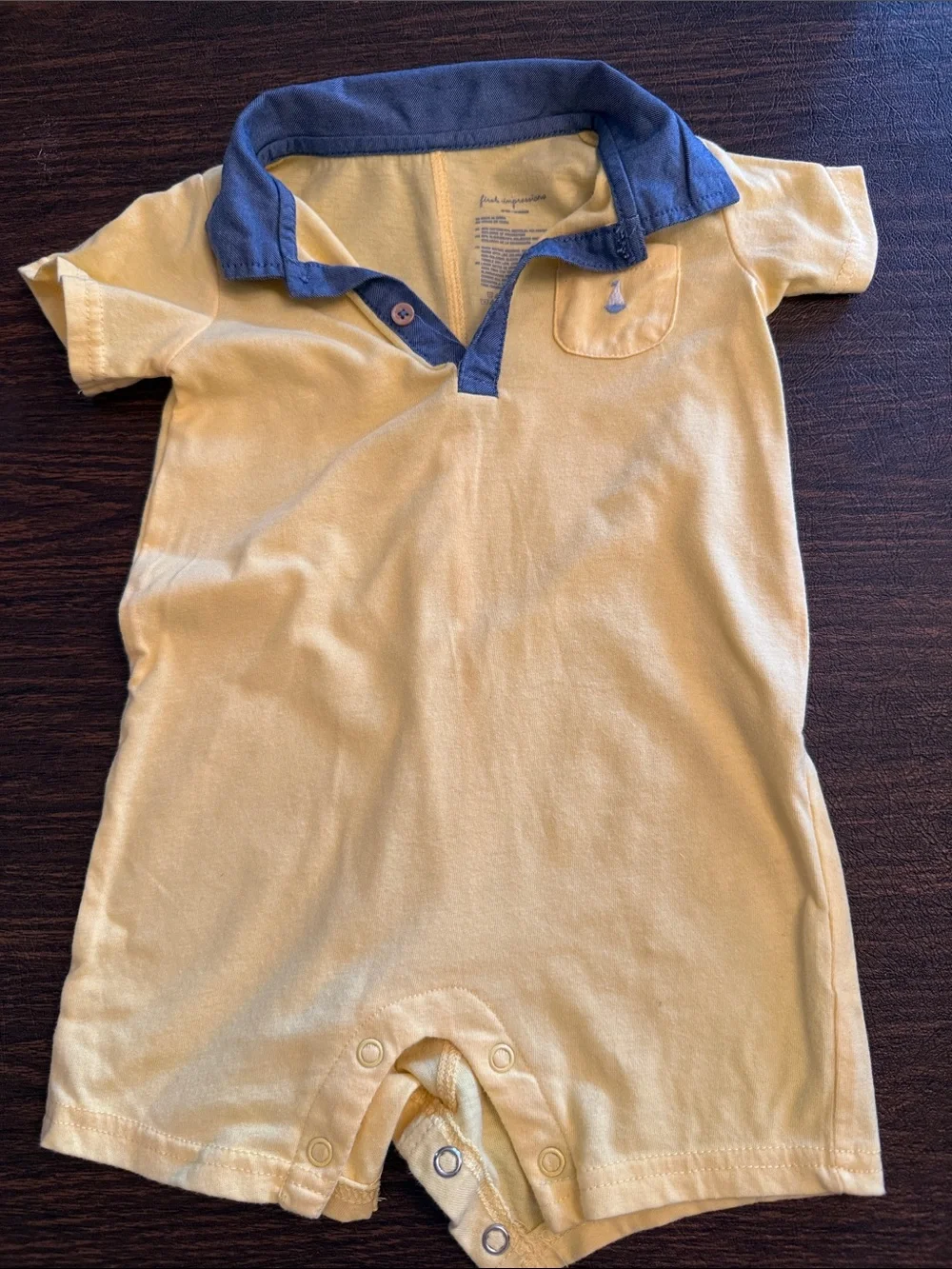 First Impressions Yellow Romper with Blue Collar